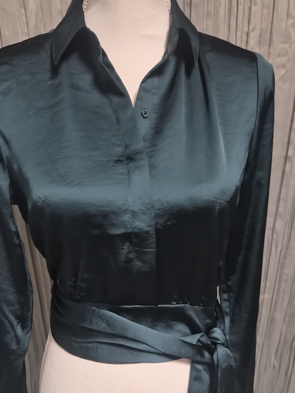 Satin Wrap Blouse in Deep Teal